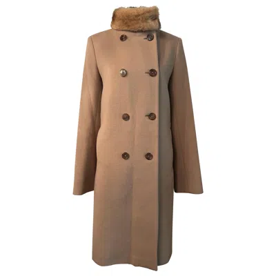 Pre-owned Jil Sander Vintage  Wool Double Breasted Coat In Camel W/ Fur Collar In Brown