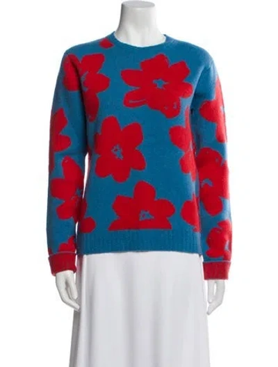 Pre-owned Jil Sander Virgin Wool Floral Print Sweater In Blue