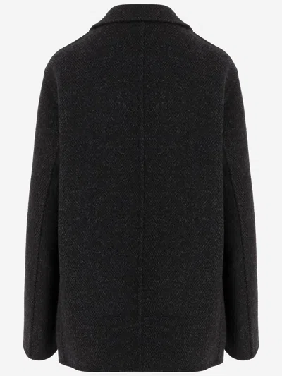 Jil Sander Virgin Wool Herringbone Coat In Gray