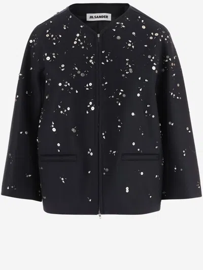 Jil Sander Virgin Wool Jacket With Metallic Details In Blue
