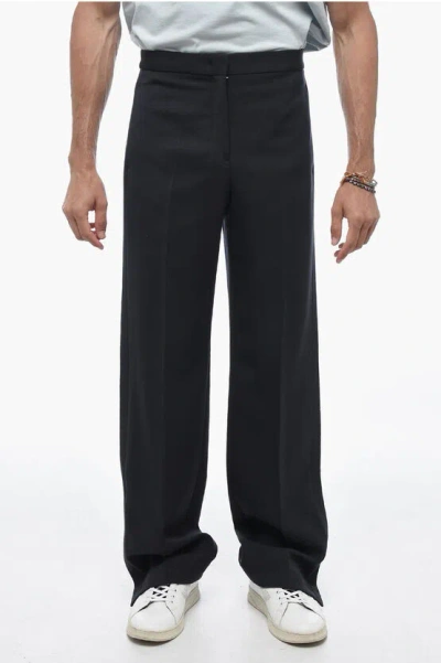 Jil Sander Virgin Wool Luigi Palazzo Trousers With Ankle Button In Black