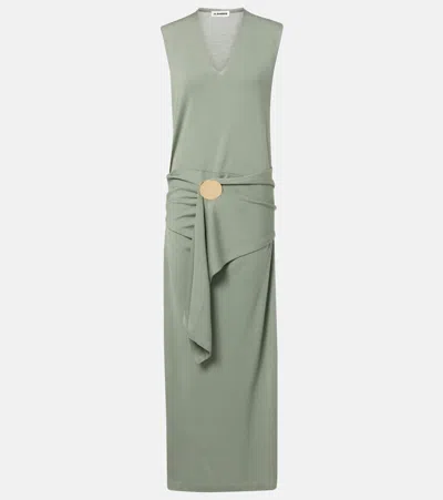 Jil Sander Virgin Wool Maxi Dress In Green