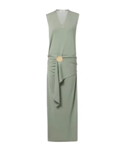 Jil Sander Virgin Wool Maxi Dress In Green