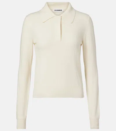 Jil Sander Virgin Wool Polo Sweater In White