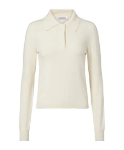 Jil Sander Virgin Wool Polo Sweater In Neutral