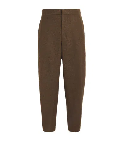 Jil Sander Virgin Wool Straight Tailored Trousers In Brown