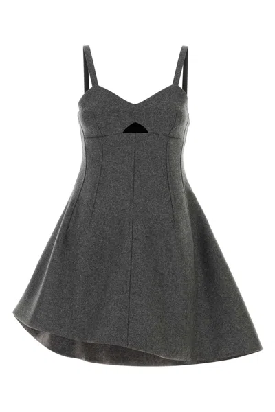 Jil Sander Virgin Wool Sweetheart Neckline Dress In Gray