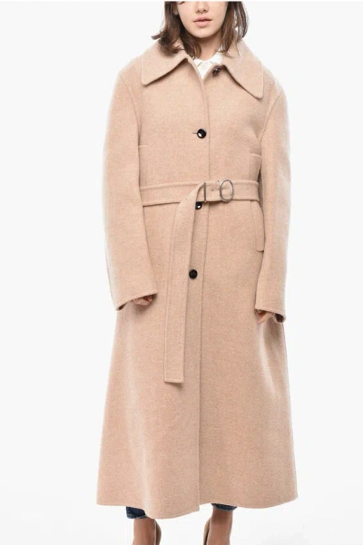 Jil Sander Virgin Wool Unlined Coat With Belt In Neutral