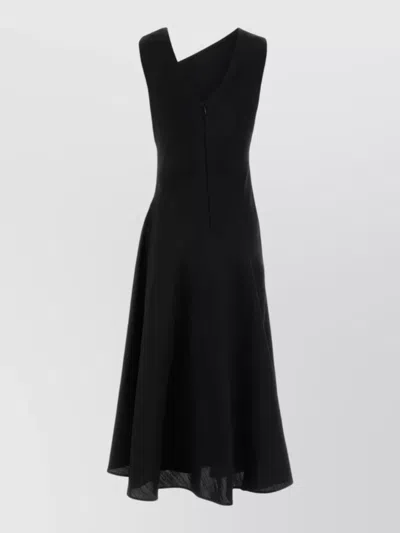 Jil Sander Viscose Blend Midi Dress Asymmetric Neckline In Black