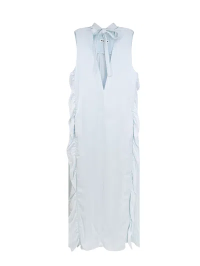 Jil Sander Viscose Dress With Lateral Rouches In Blue