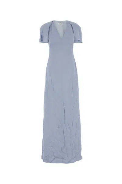 Jil Sander Viscose Long Dress With Soft Lining In Blue