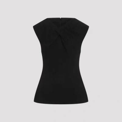 Jil Sander Draped Neck Sleeveless Satin Top In Black