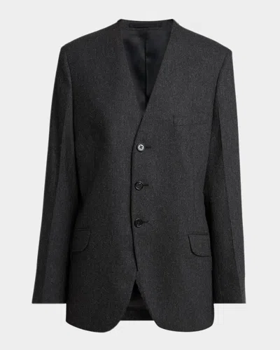 Jil Sander V-neck Brushed Wool Single-breasted Jacket In Gray