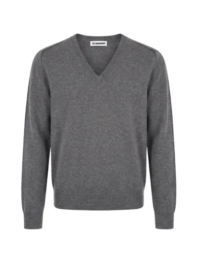 Jil Sander V-neck Cashmere Sweater In Gray