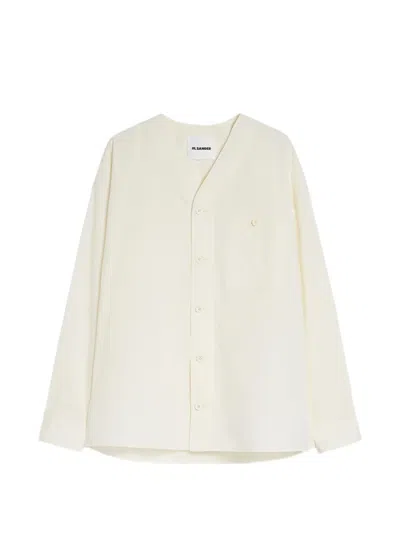 Jil Sander V-neck Cotton Poplin Shirt In Neutral