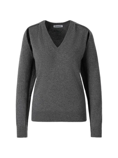 Jil Sander Basalt Cashmere Sweater With Cut-outs In Gray