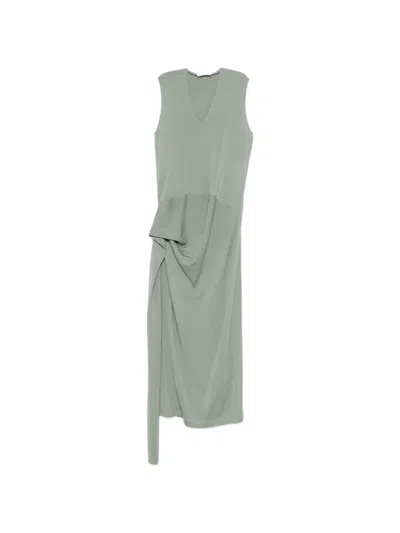 Jil Sander V-neck Draped Maxi Dress In Green