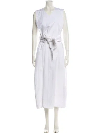 Pre-owned Jil Sander V-neck Long Dress In White