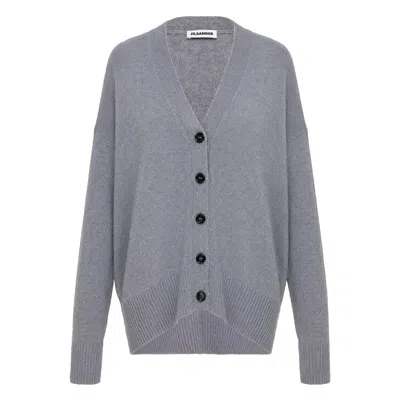 Jil Sander V-neck Long Sleeve Cardigan In Gray