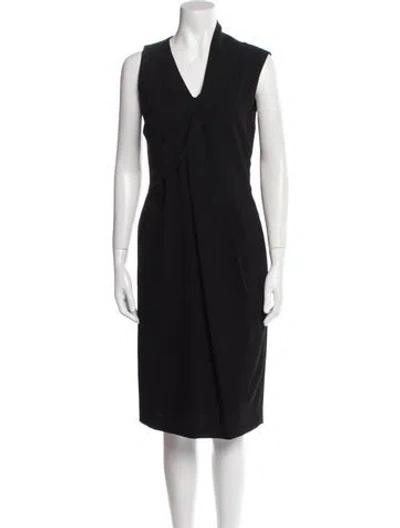 Pre-owned Jil Sander V-neck Midi Length Dress In Black