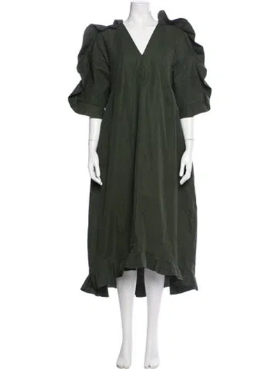Pre-owned Jil Sander V-neck Midi Length Dress In Green