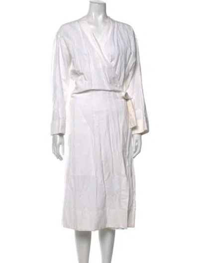 Pre-owned Jil Sander V-neck Midi Length Dress In White