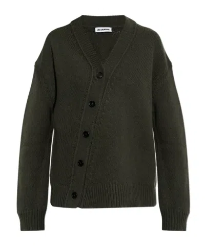 Jil Sander V-neck Ribbed-trim Cardigan In Gray