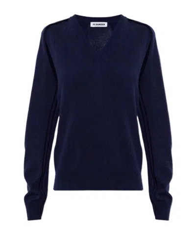 Jil Sander Cut-out V-neck Sweater In Blue