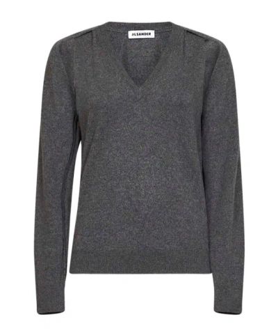 Jil Sander Basalt Cashmere Sweater With Cut-outs In Gray