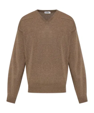 Jil Sander V-neck Knitted Sweater In Brown