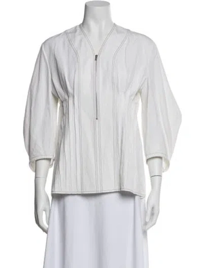 Pre-owned Jil Sander V-neck Three-quarter Sleeve Blouse In Neutral