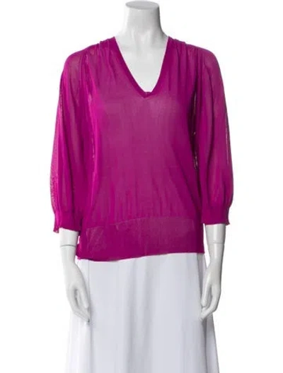 Pre-owned Jil Sander V-neck Three-quarter Sleeve Blouse In Purple