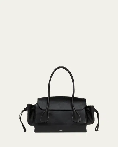 Jil Sander Voyage Small Calfskin Leather Top-handle Bag In Black