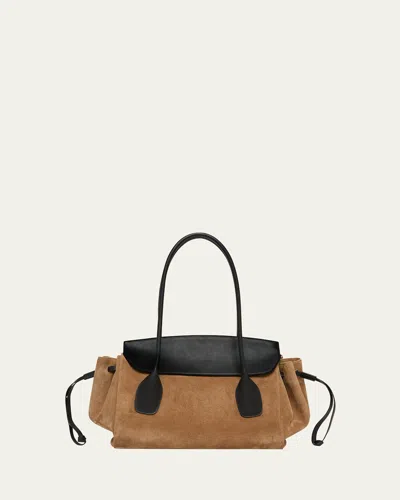 Jil Sander Voyage Small Suede Shoulder Bag In Brown