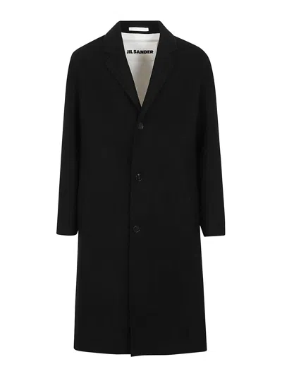 Jil Sander Semi-lined Double-breasted Virgin Wool Coat In Black