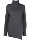 Jil Sander High-neck Asymmetrical Hem Sweater In Soft Wool In Gray