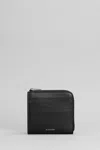 Jil Sander Leather Card Holder With Top Zip Closure In Black