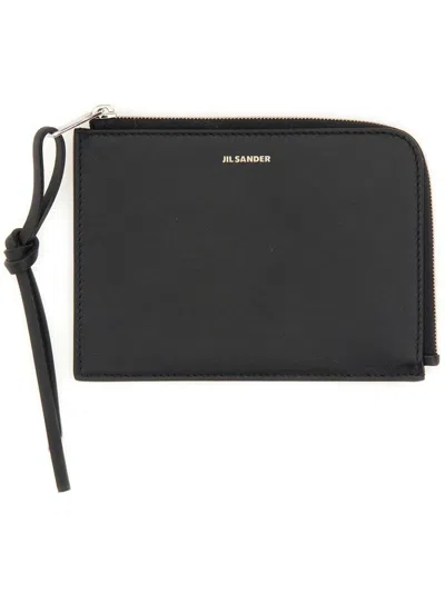 Jil Sander Logo Wrist Strap Wallet In Black