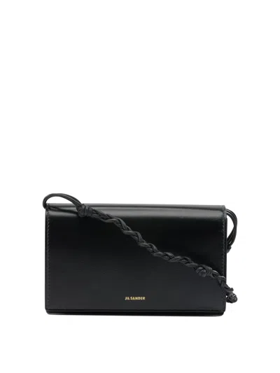 Jil Sander Tangle Leather Shoulder Bag In Black