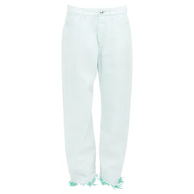 Pre-owned Jil Sander Washed Green Cotton Frayed Hem Wide Leg Jeans Fr40 S