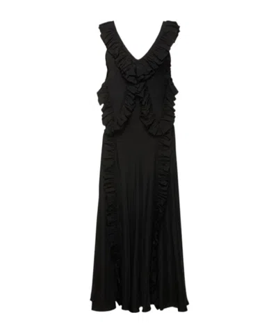 Jil Sander Washed Satin Frill Midi Dress In Black