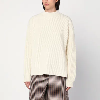 JIL SANDER JIL SANDER WHITE RIBBED CREWNECK SWEATER