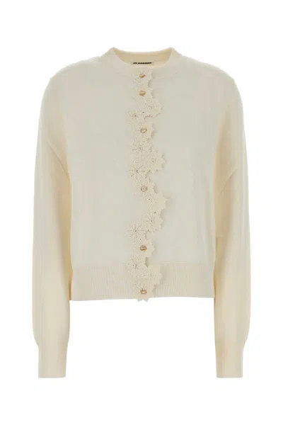 Jil Sander Ivory Stretch Viscose Blend Cardigan In Black