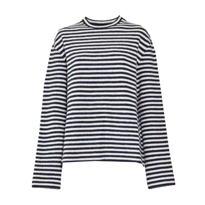 Jil Sander White And Blue Striped Wool Crewneck Sweater In Gray