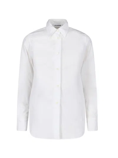 Jil Sander White Classic Cotton Poplin Embossed Shirt In Black