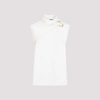 JIL SANDER WHITE COCONUT DRAPED TANK TOP