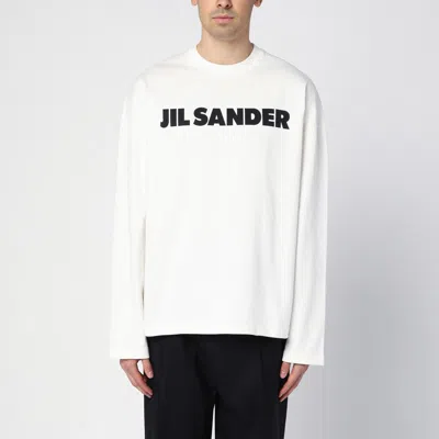 Jil Sander White Cotton Crewneck Sweatshirt With Logo