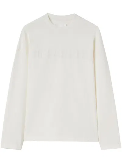 JIL SANDER WHITE COTTON JERSEY SWEASHIRT WITH EMBOSSED LOGO