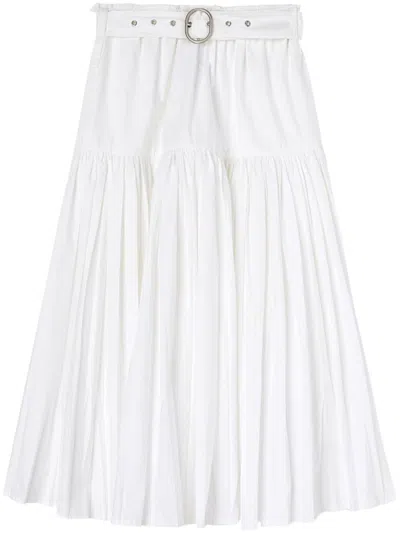 Jil Sander White Cotton Pleated Belted Skirt In Multicolor