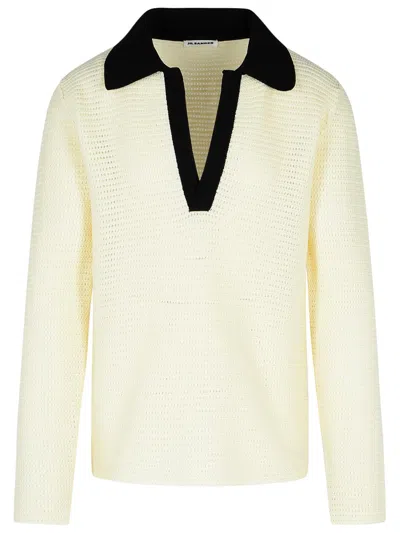Jil Sander White Cotton Polo Shirt Men In Cream
